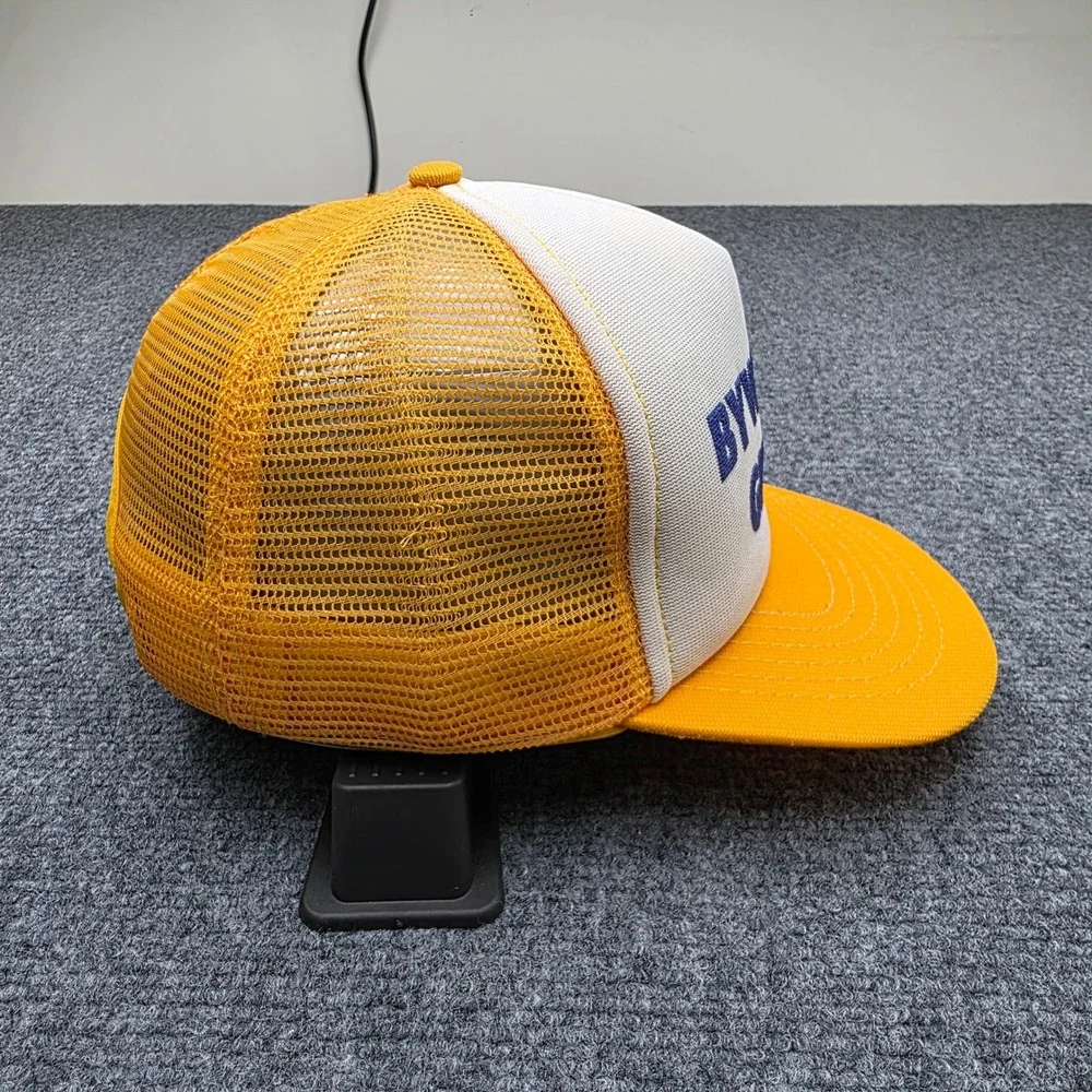 Vintage Bywater Gilvin Trucker Hat Mesh Snapback Cap Yellow White Union Made USA